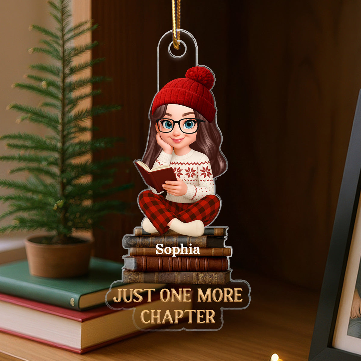 Christmas Cozy Vibe Retro Vintage Books Just One More Chapter - Personalized Acrylic Ornament - Christmas Gift For Book Lovers