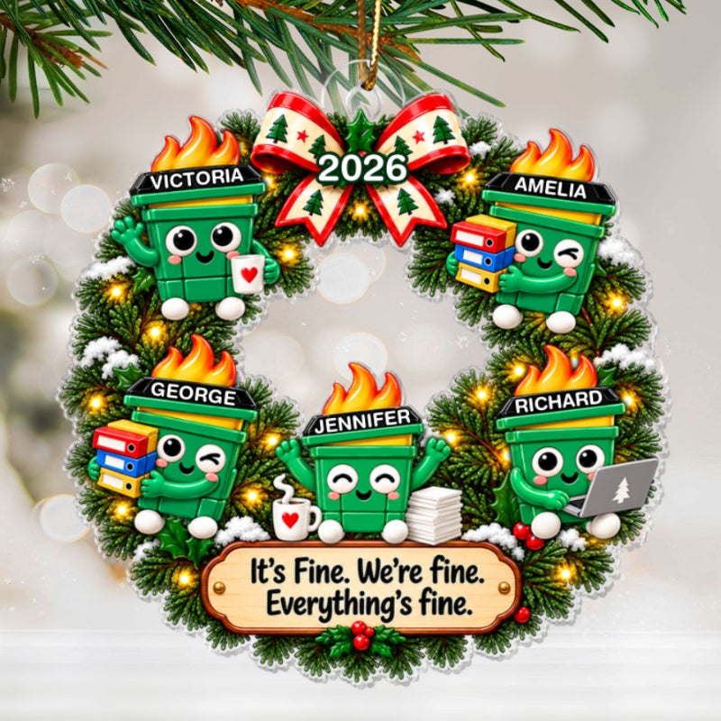 Funny Dumpster Fire Office Chaos - Personalized Acrylic Ornament - Funny Christmas Gift For Coworkers