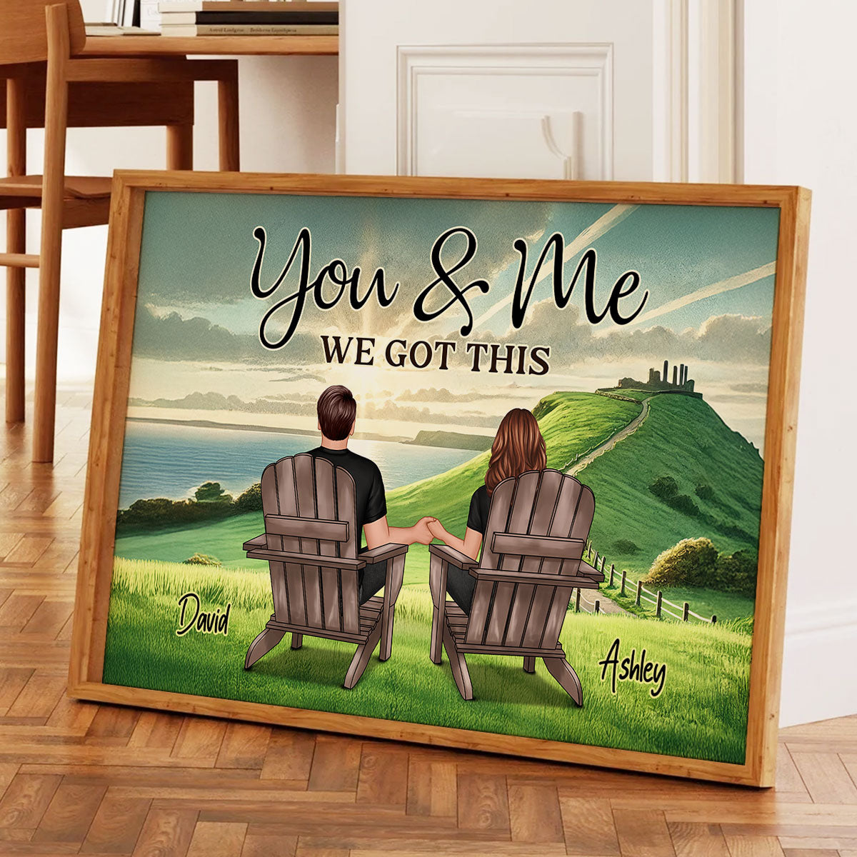 Back View Couple Sitting On Grass Hill Personalized Poster, Heartfelt Gift For Couple, For Him, For Her