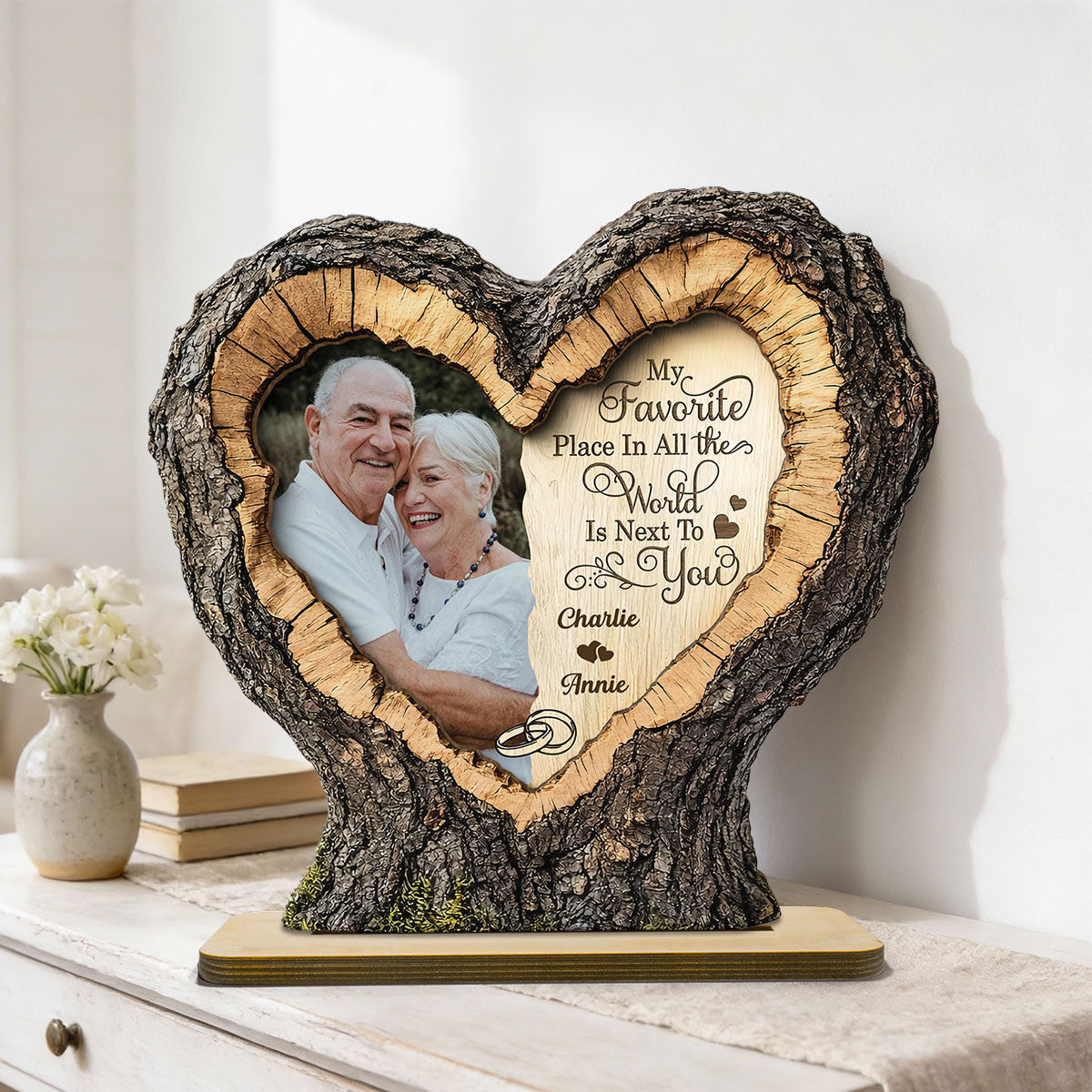 Favorite Place Next To You Couple Custom Photo 2D Flat - Personalized 2-Layered Wooden Plaque - Anniversary Gift, Valentine's Gift For Him, For Her