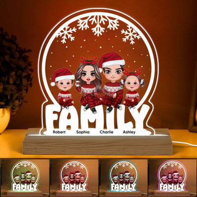 Doll Family Sitting Snow Globe Personalized Acrylic Custom Shape LED Night Light