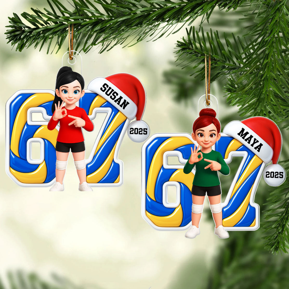 Custom Volleyball Six Seven 67 - Personalized Acrylic Ornament - Teen Slang Funny Tree Decor, Funny Teen Grandkid Gift