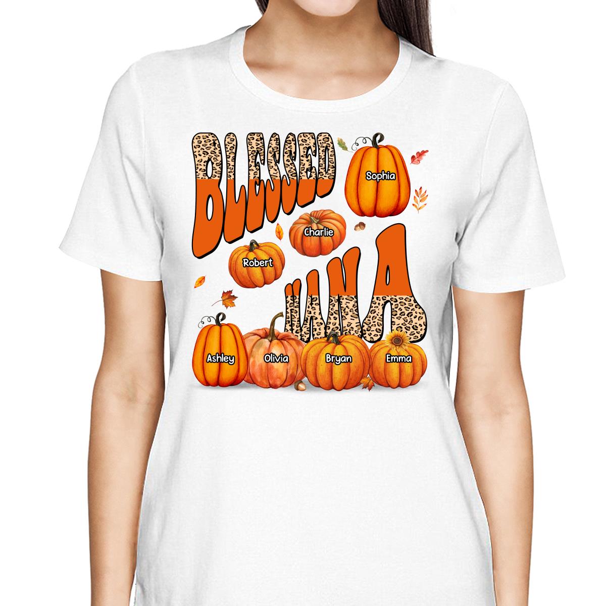 Blessed Grandma Mom Fall Season Patterned Pumpkins Personalized Shirt