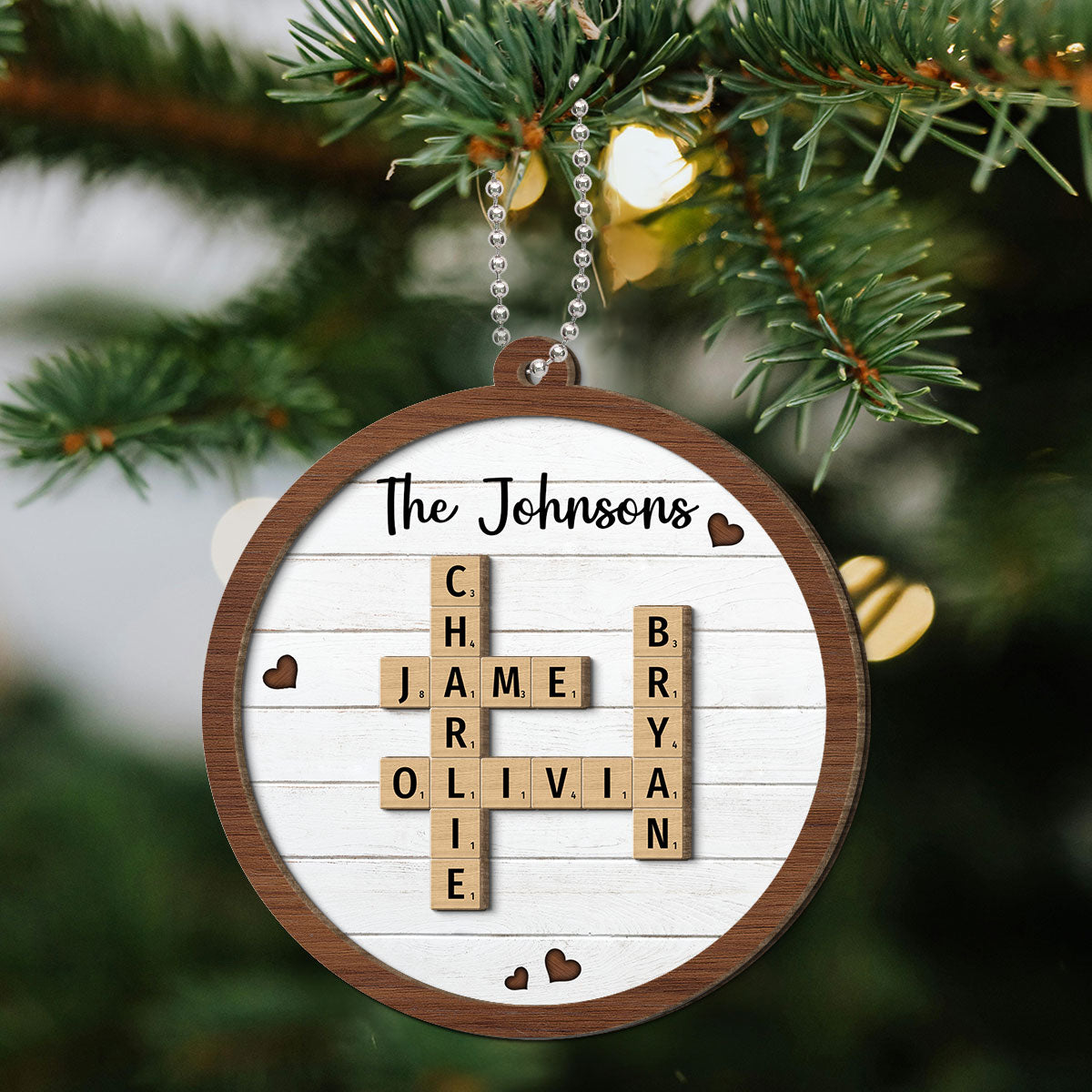Family Forever Crossword Puzzle Art Unique Decor Personalized 2-Layer Wooden Ornament