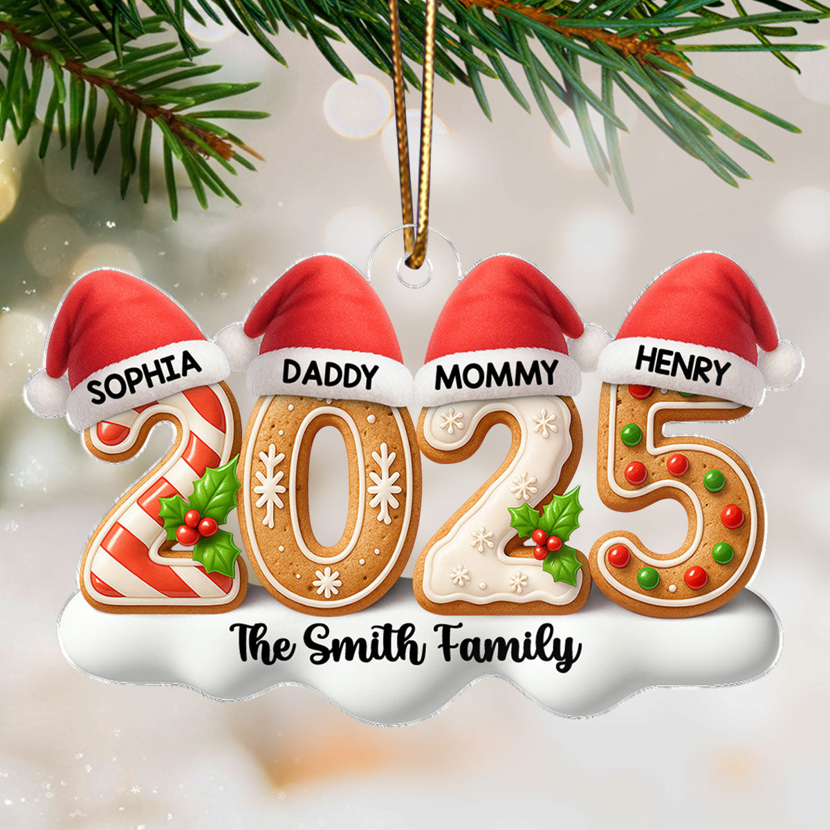 Santa Hats Family 2025 - Personalized Acrylic Ornament - Christmas Gift for Family, for Her, for Him