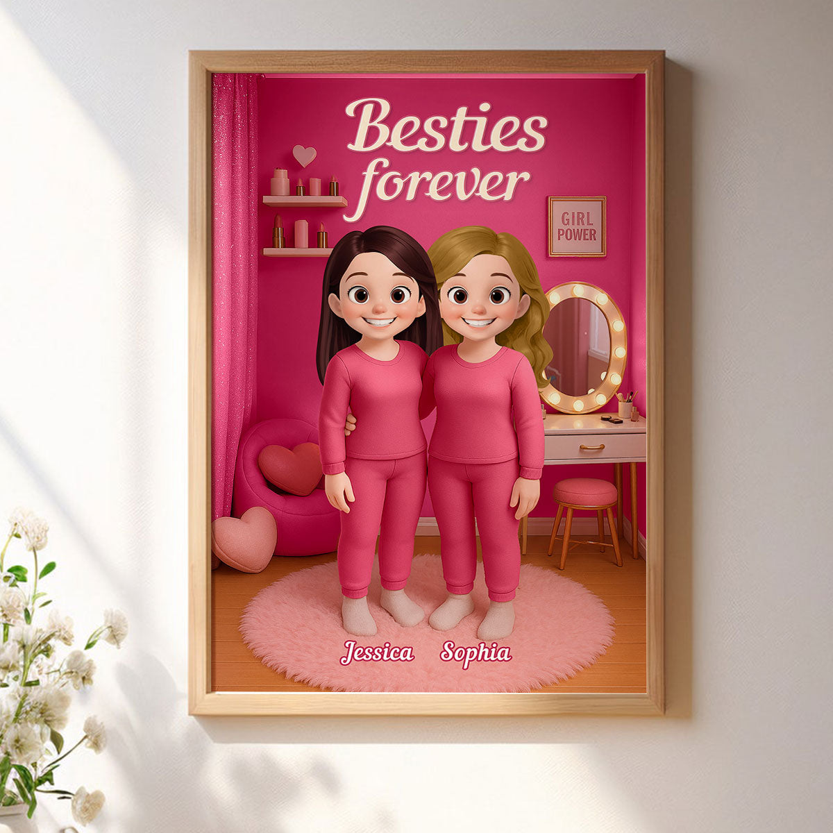 3D Effect Besties Pink Tone Dream Dollhouse Personalized Poster