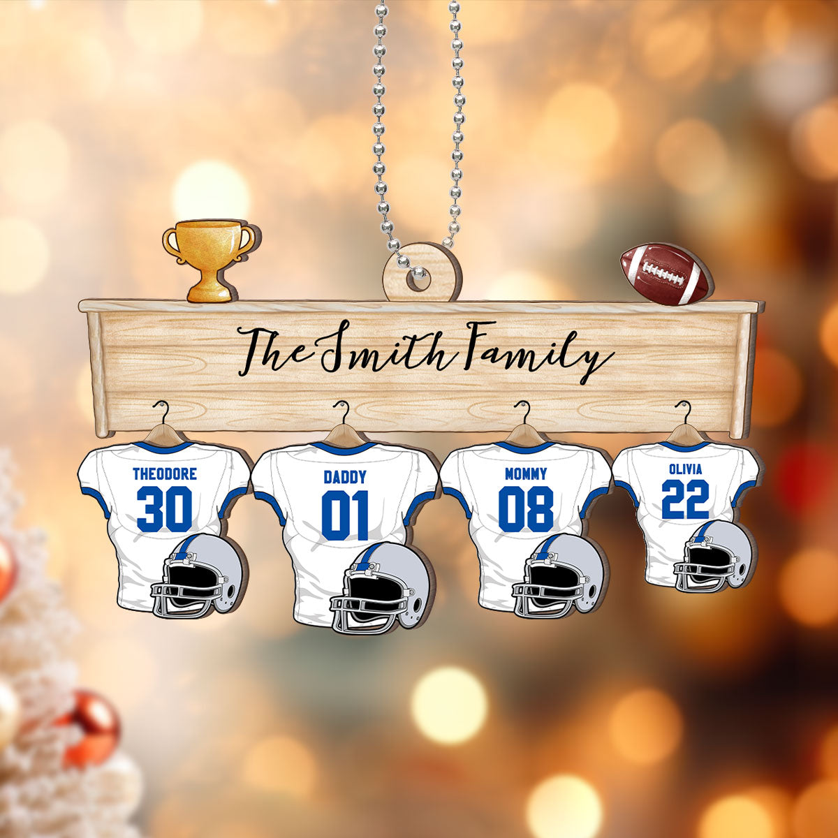 Football Jersey Team Family Personalized 2-Layer Wooden Ornament