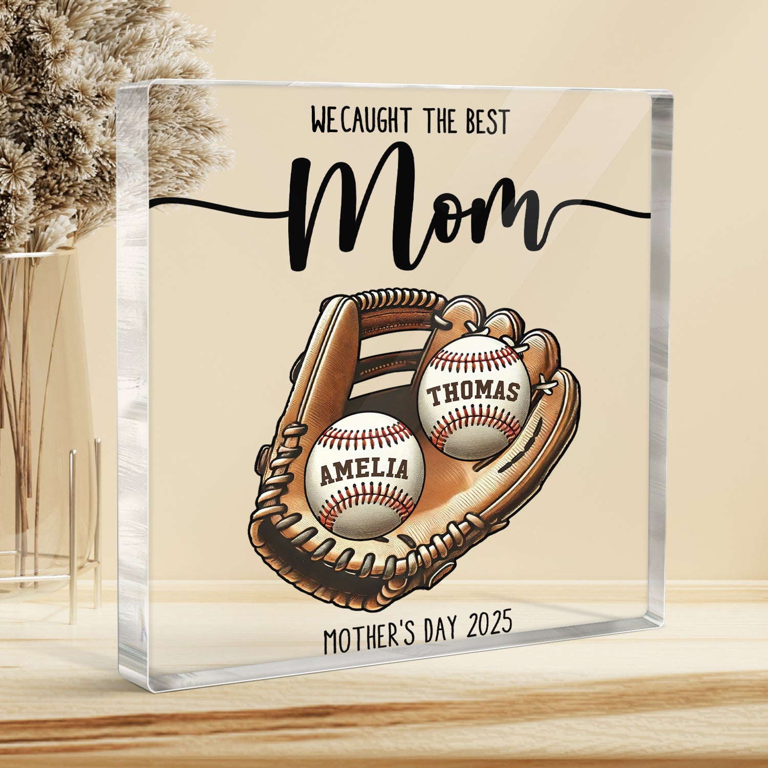 We Caught The Best Mom Baseball, Softball Personalized Acrylic Block Plaque, Custom Kid's Name, Mother's Day, Gift For Wife, Gift For Mom