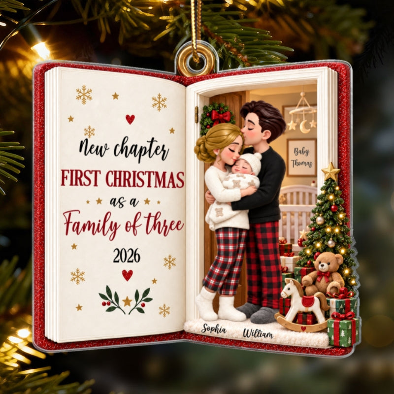 New Chapter First Christmas As Family Of Three 2D Flat - Personalized Acrylic Ornament - Christmas Tree Keepsake For New Parents