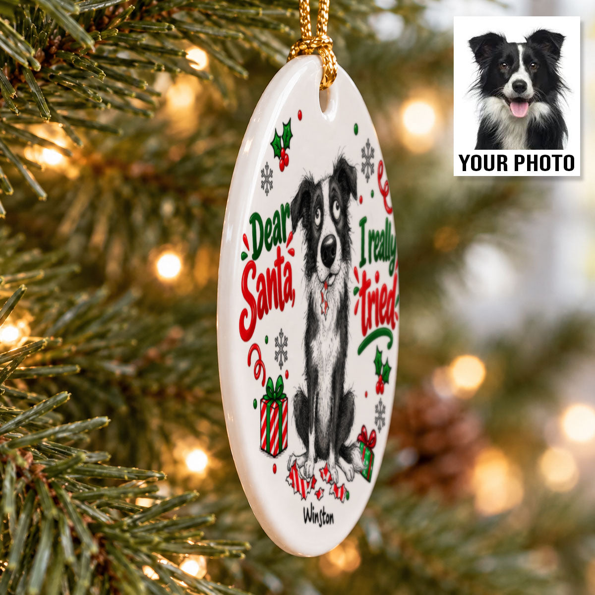 Santa I Can Explain Funny Guilty Dog Portrait From Your Dog Photo - Personalized Ceramic Ornament - Funny Christmas Tree Decor For Dog Lovers