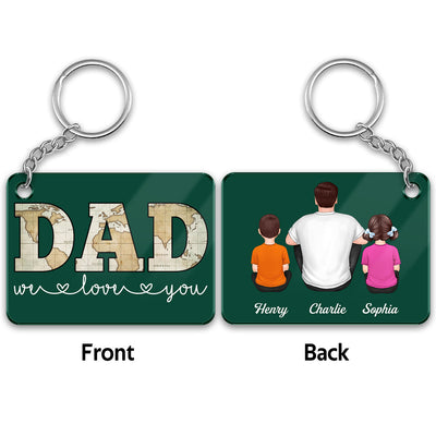 Dad Grandpa We Love You Map Pattern Back View Man Kids Dog Cat Personalized Acrylic Keychain