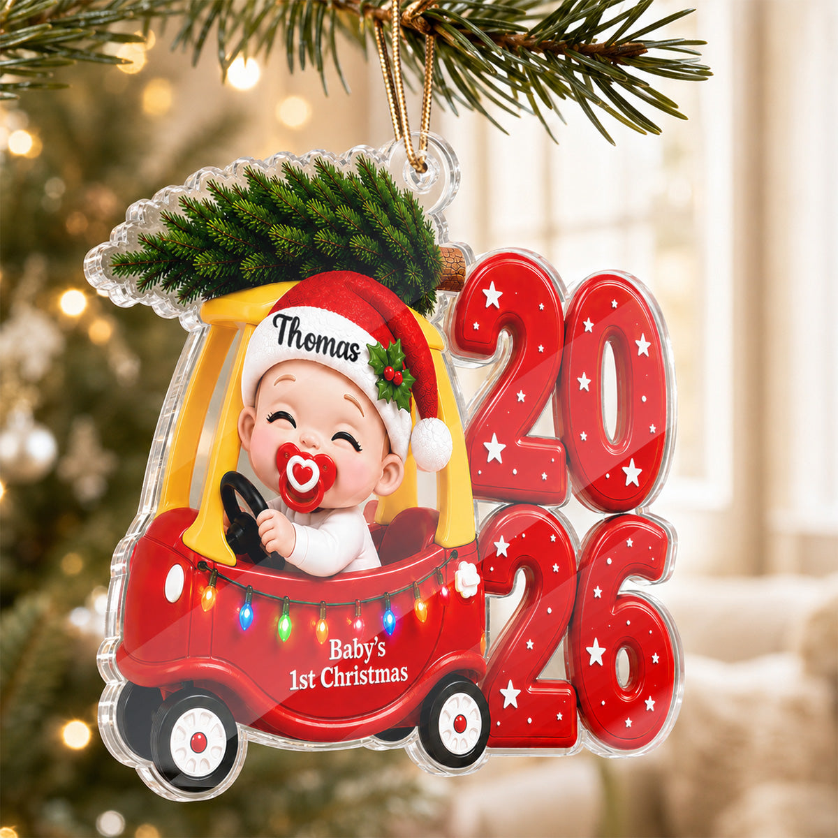 Baby First Christmas Cozy Coupe 2D Flat - Personalized Acrylic Ornament - Christmas Keepsake