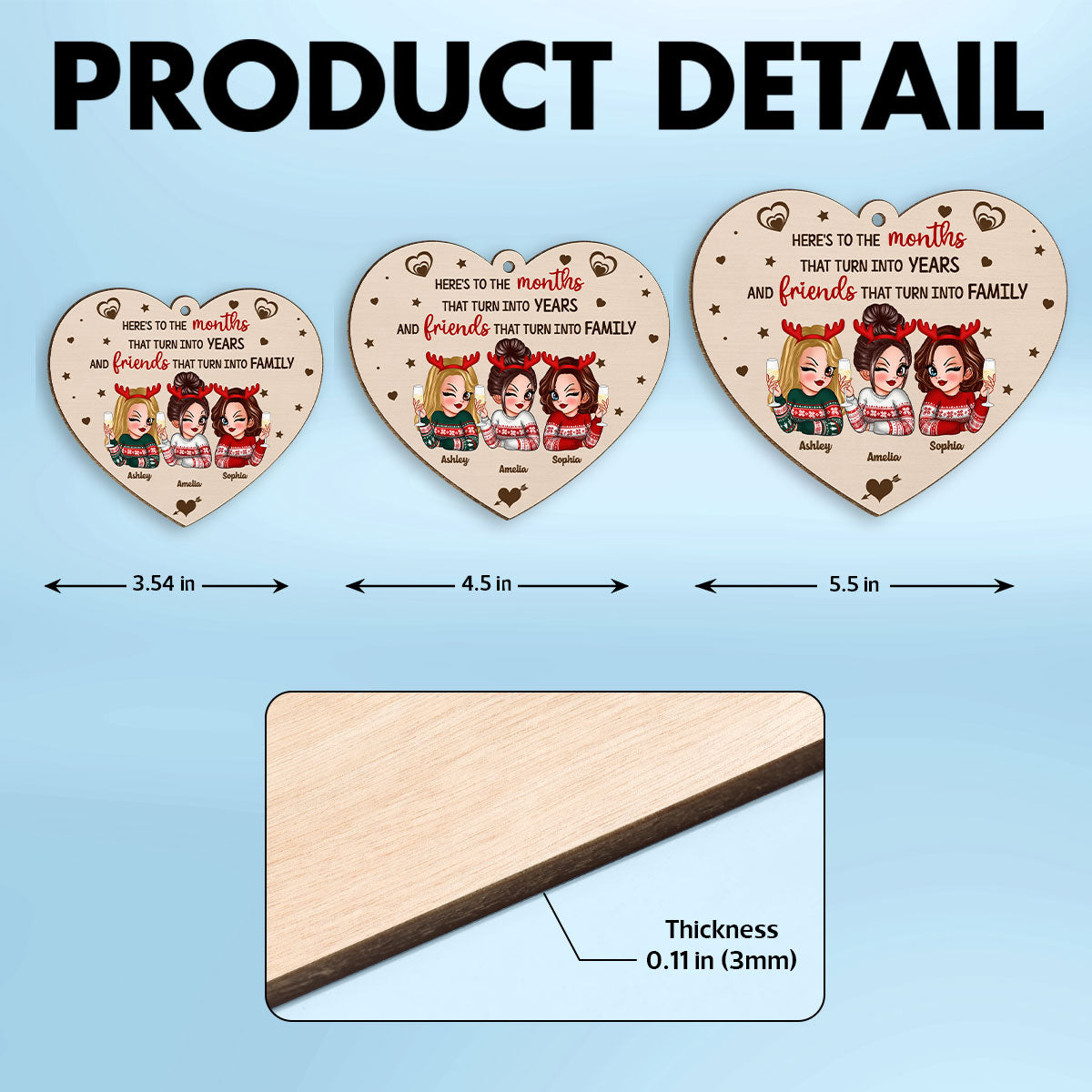 Friends That Turn Into Family Personalized Wooden Ornament, Christmas Gift For Best Friends