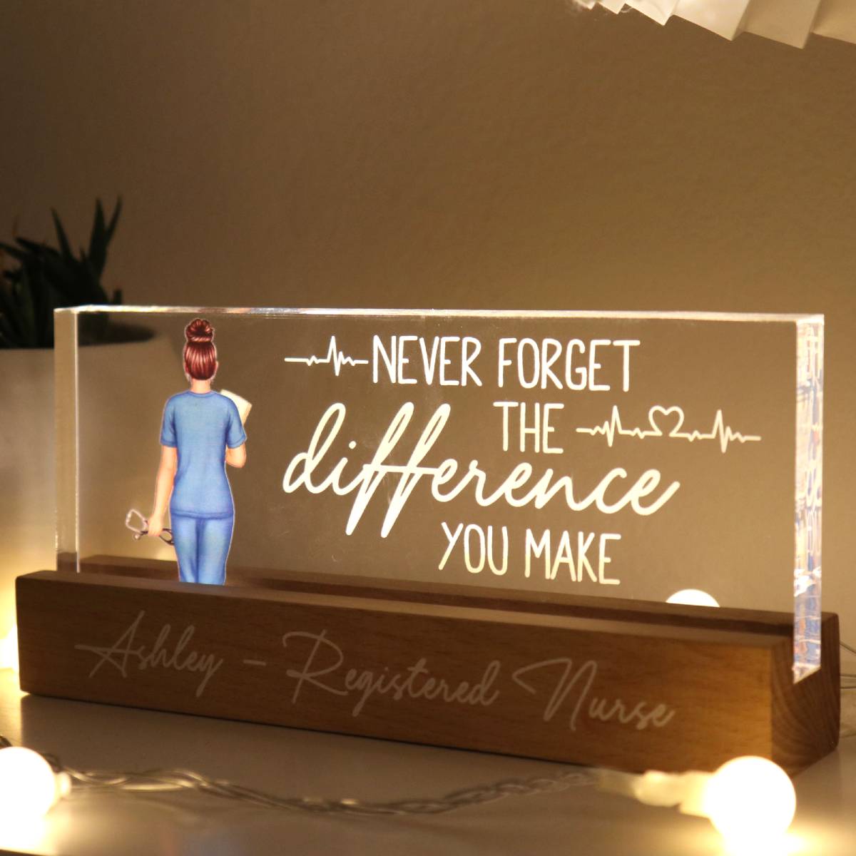 Never Forget The Difference You Make Gift For Nurse Personalized Acrylic Block Night Light
