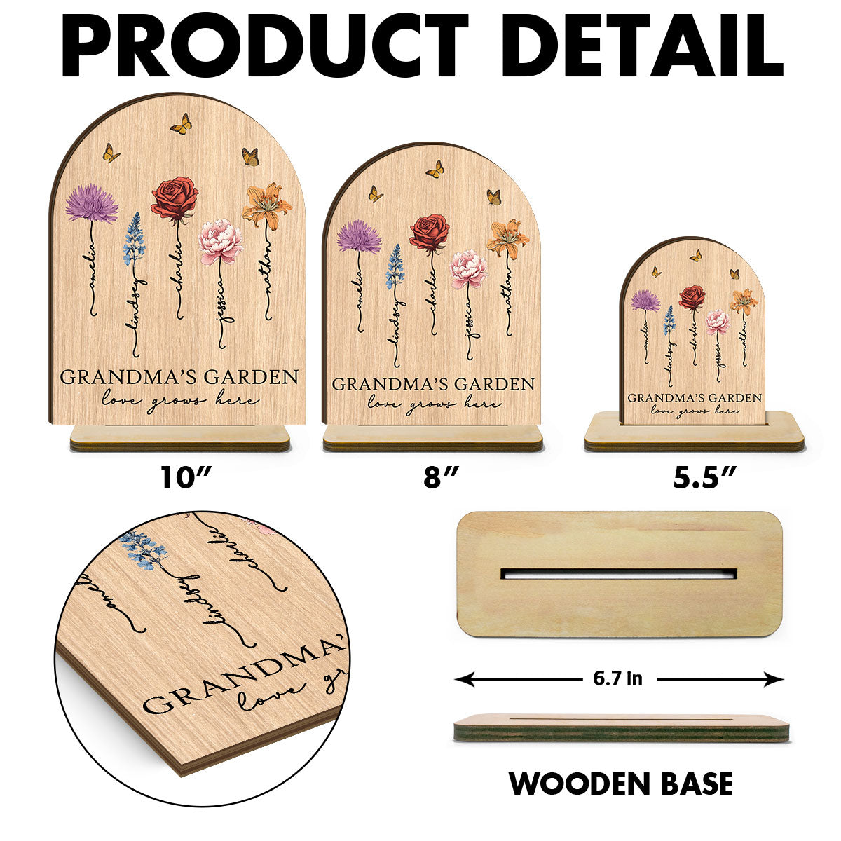 Grandma‘s Garden Love Grows Here Vintage Birth Flower Personalized Standing Wooden Plaque