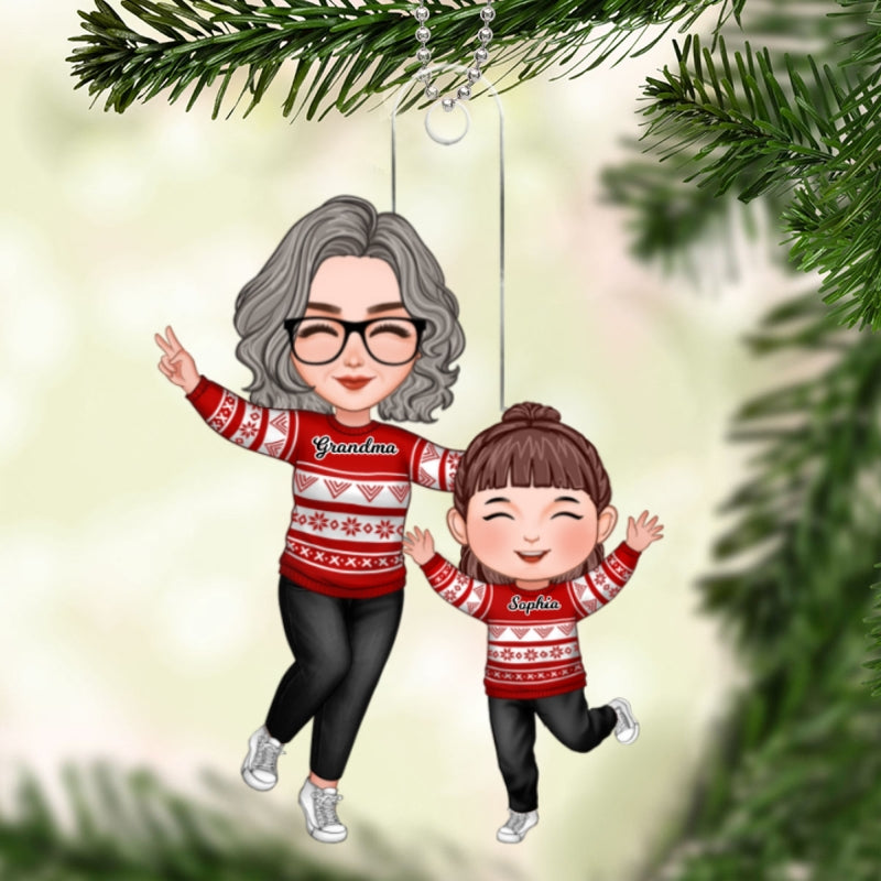 Cute Happy Grandma & Grandkid Christmas Gift For Granddaughter Grandson Personalized Acrylic Ornament