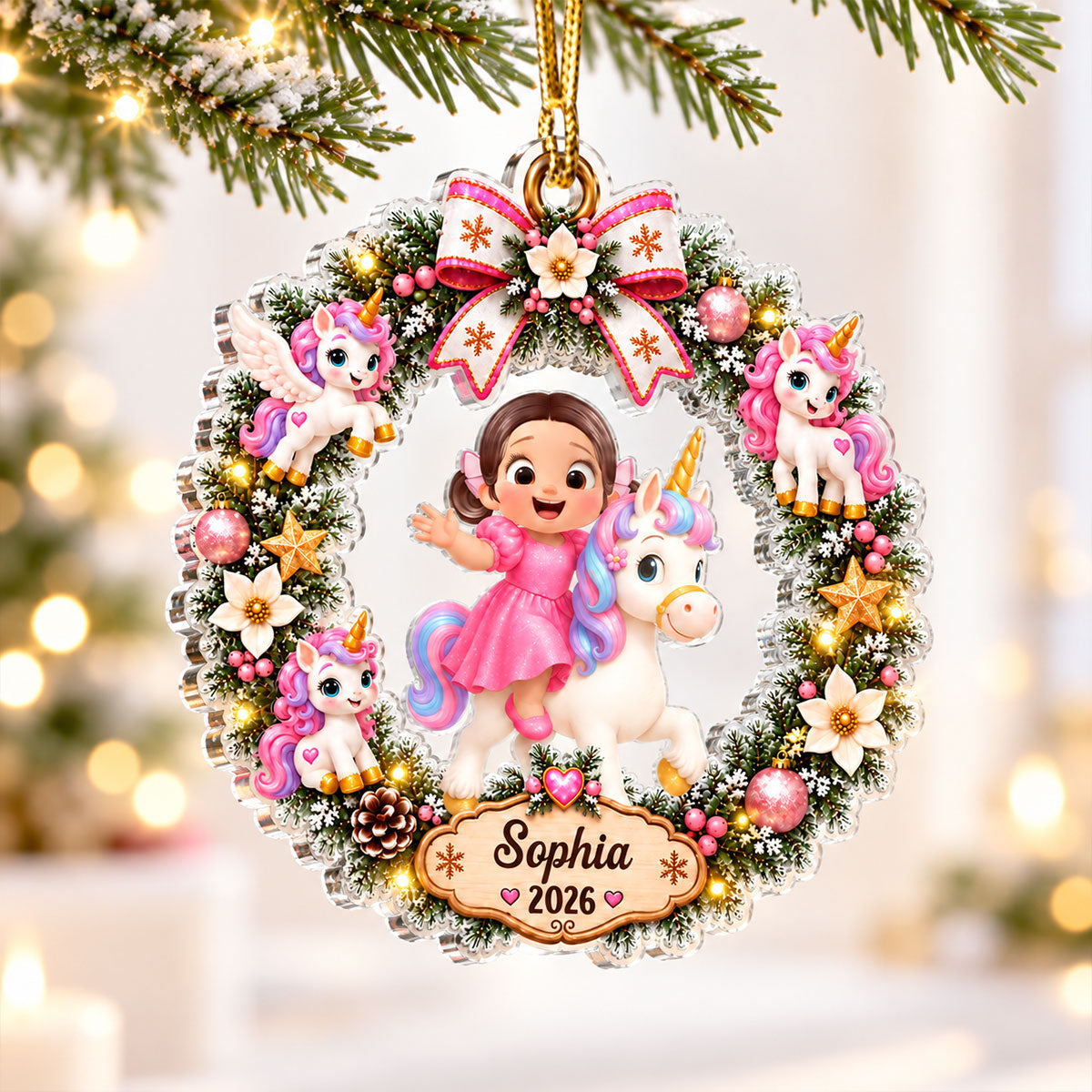 2026 Cute Cartoon Kid With Dinosaur Unicorn - Personalized Acrylic Ornament - Christmas Gift For Boys, Girls
