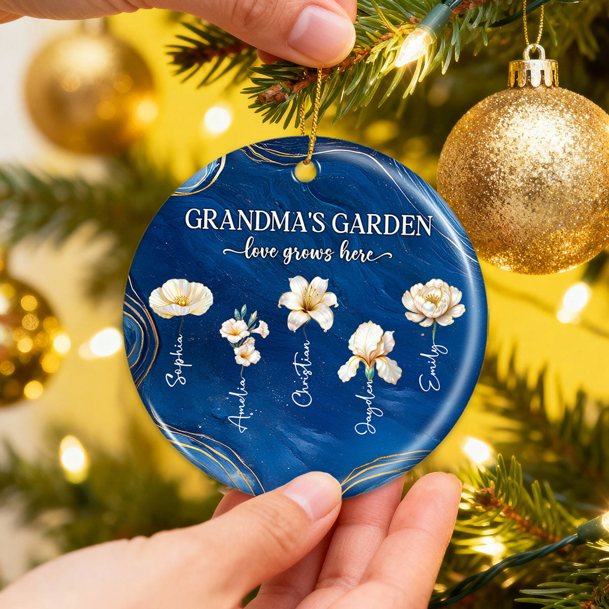 Grandma's Garden Birth Month Flowers - Personalized Ceramic Ornament - Christmas Gift For Grandma
