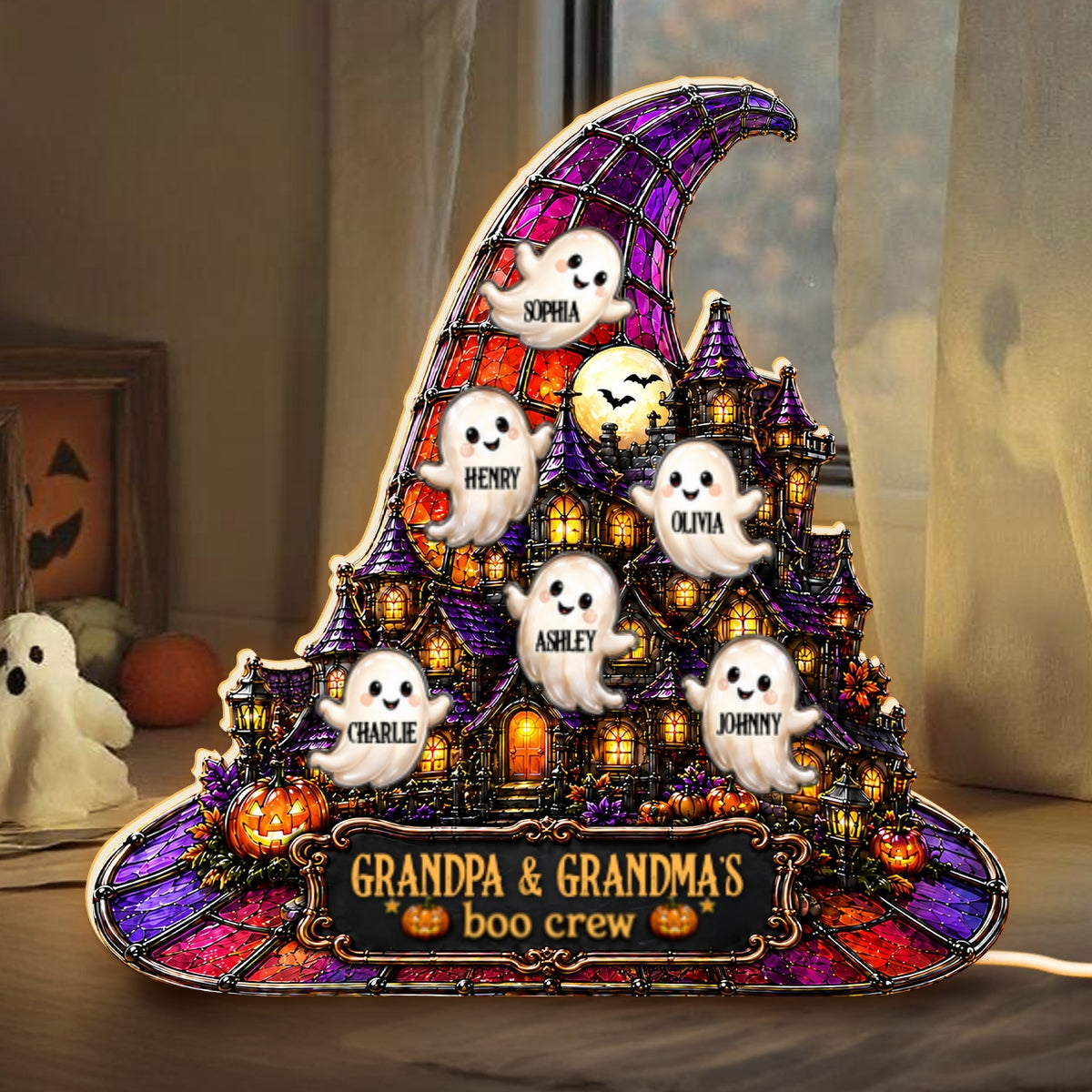 Halloween Witch Hat Haunted House Grandpa Grandma's Boo Crew - Personalized Light Box - Halloween Decor For Grandparents