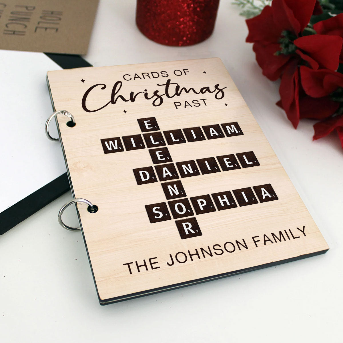 Cards Of Christmas Past Family Crossword Puzzle Art Personalized Christmas Card Keeper, Cards Keepsake, Card Storage