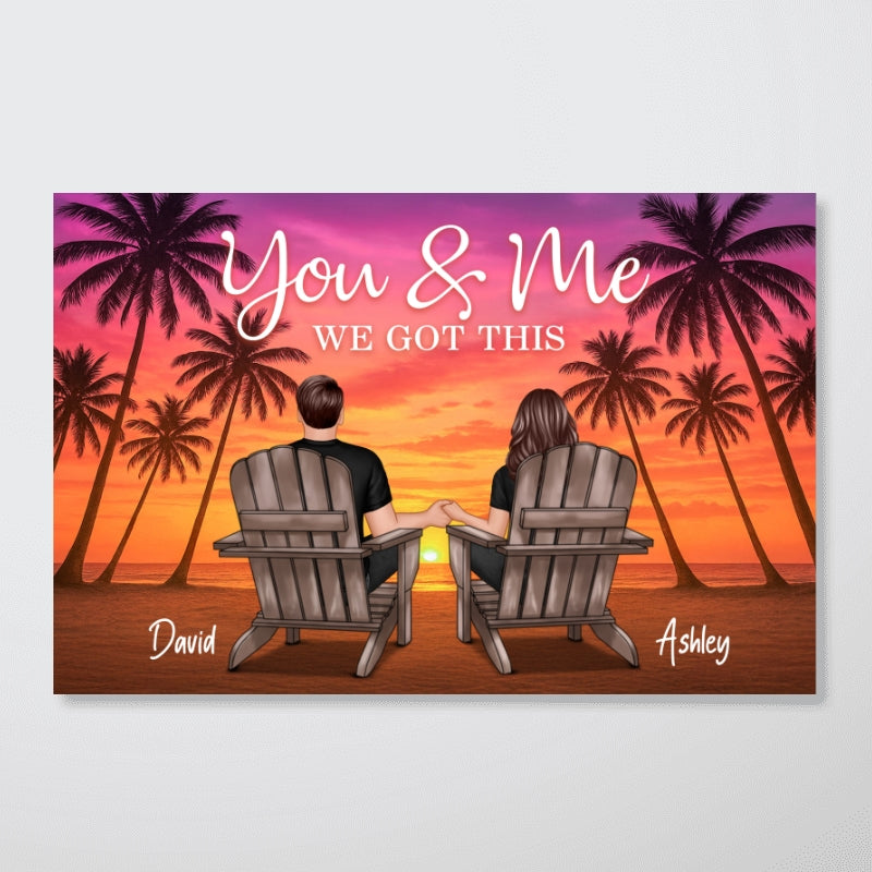 Couple Beach Sunset Under Tree Palm Personalized Poster, Anniversary gift for him, for her