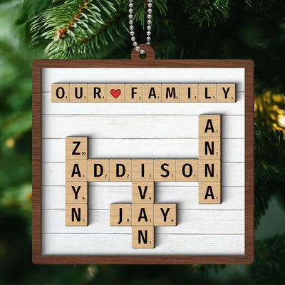 Our Family Grandkids Crossword Puzzle Art Personalized 2-Layer Wooden Ornament