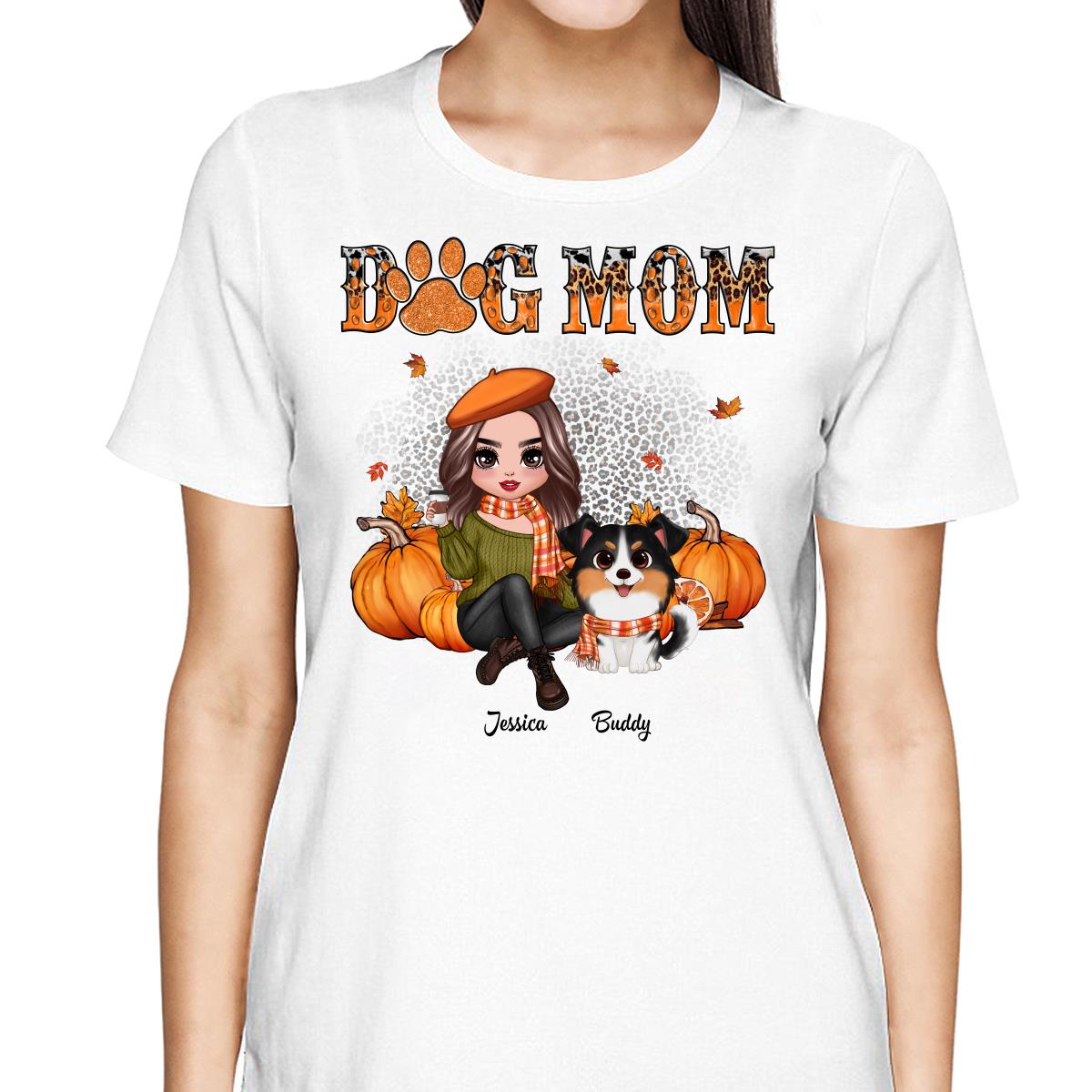Fall Season Leopard Dog Mom Watercolor Cute Dogs Personalized Shirt