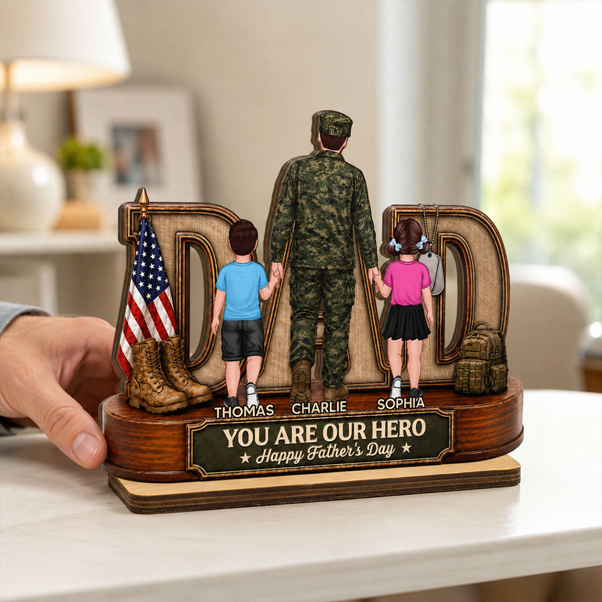 Proud American Army Dad You Are Our Hero - Personalized 2-Layered Wooden Plaque -  Gift For Dad, Husband
