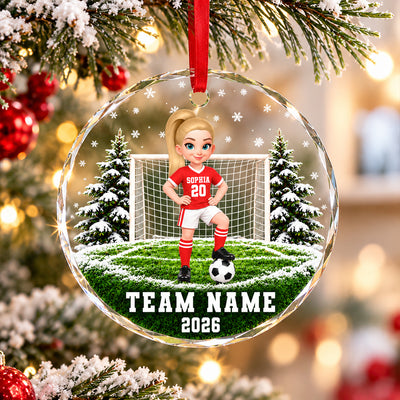 Soccer Player 2D Flat - Personalized Glass Ornament – Custom Boy & Girl Soccer Christmas Keepsake, Team Name & Year, Gift for Soccer Lovers