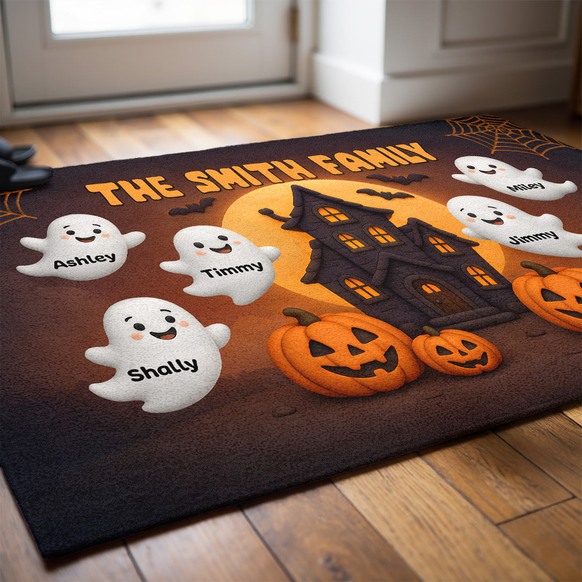 3D Effect Halloween Boo Family Haunted House Personalized Doormat, Halloween Home Decoration