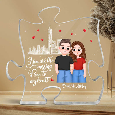 Cute Illustration Couple You Are The Missing Piece To My Heart Personalized Puzzle Acrylic Plaque