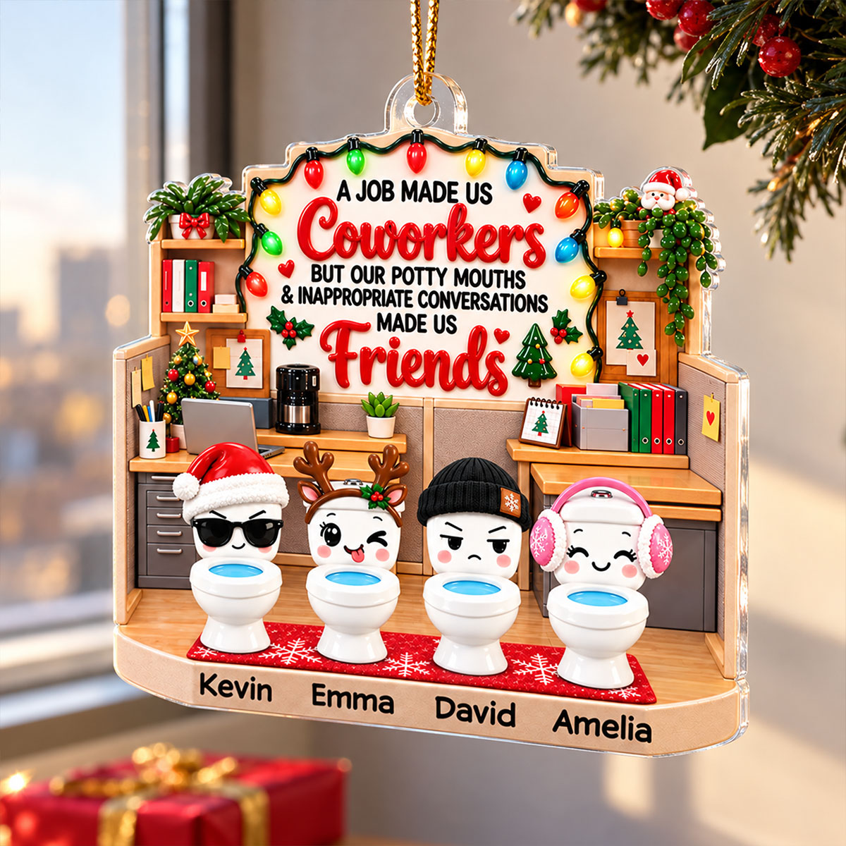 Jobs Made Us Coworkers Funny Office Potty Mouth - Personalized Acrylic Ornament – Christmas Gift for Coworkers, White Elephant Gift
