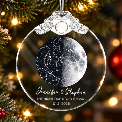 Custom Moon Phase & Star Map by Date - Personalized Glass Ornament With Silver Cap - Heartfelt Christmas Gift, Anniversary Gift, For Couple, For Him, For Her
