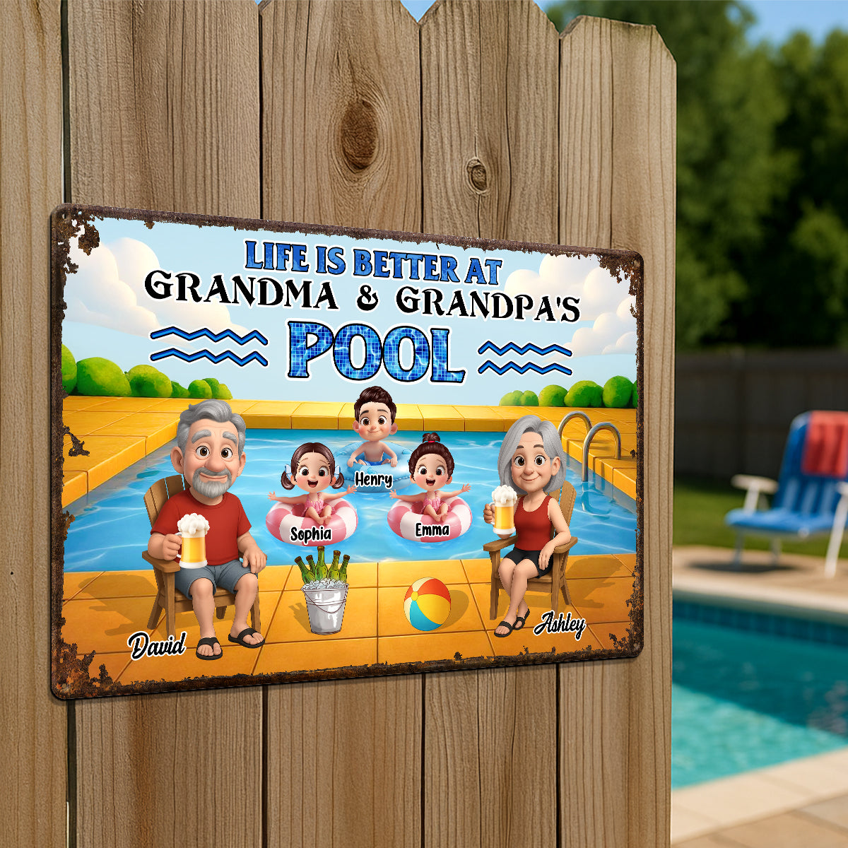 Life is Better at Grandma & Grandpa Pool Personalized Metal Sign, Grandchildren Welcome Sign, Grandparents Hosting Grandkids Summer Sign