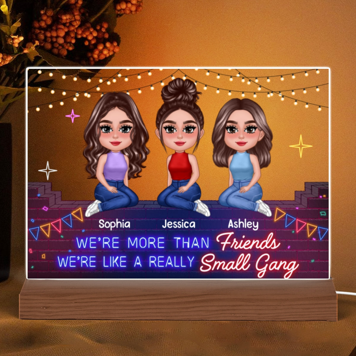Pretty Doll Best Friends Sisters Neon Brick Personalized Acrylic Custom Shape LED Night Light