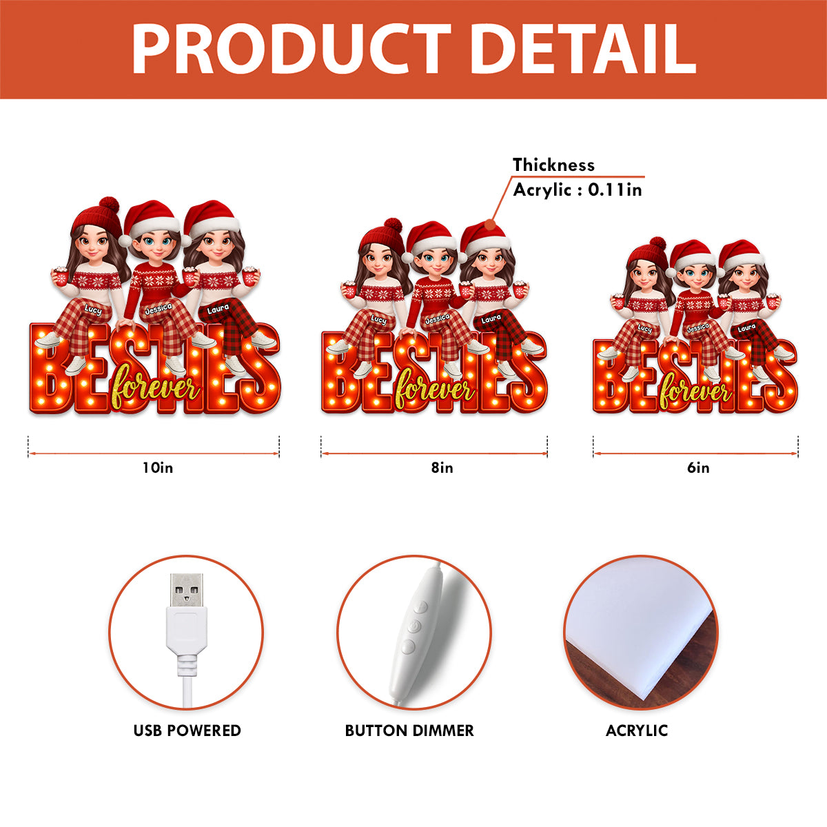 3D Effect Christmas Besties Forever - Personalized Light Box - Christmas Gift For Best Friends
