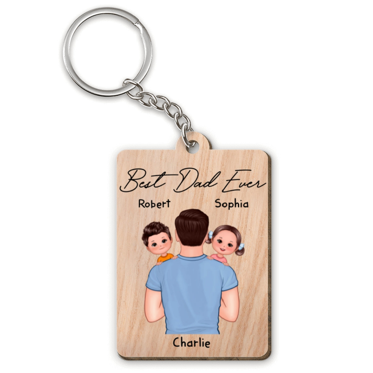Dad Carrying Kids On Shoulder Gift For Dad Personalized Wooden Keychain