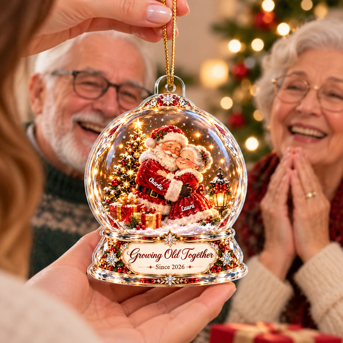 Santa Couple Growing Old Together 2D Flat Printed - Personalized Acrylic Ornament - Christmas Gift for Him, for Her