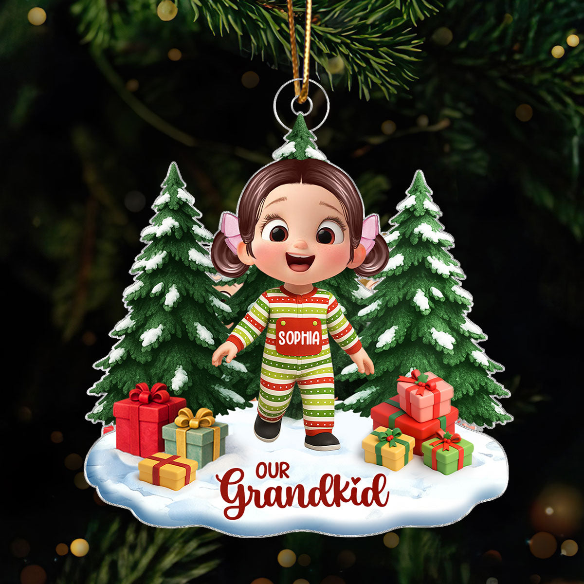Cute Cartoon Grandkids - Personalized Acrylic Ornament - Christmas Gift for Grandma, Grandpa, Grandparents