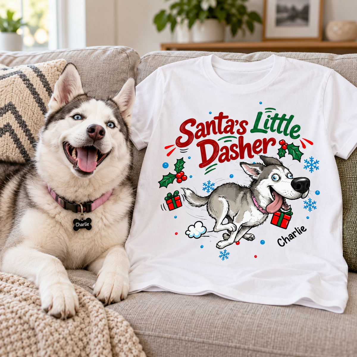 Merry Zoomies Quirky Dog Portrait From Your Custom Pet Photo - Personalized Shirt - Funny Christmas Gift For Dog Lover