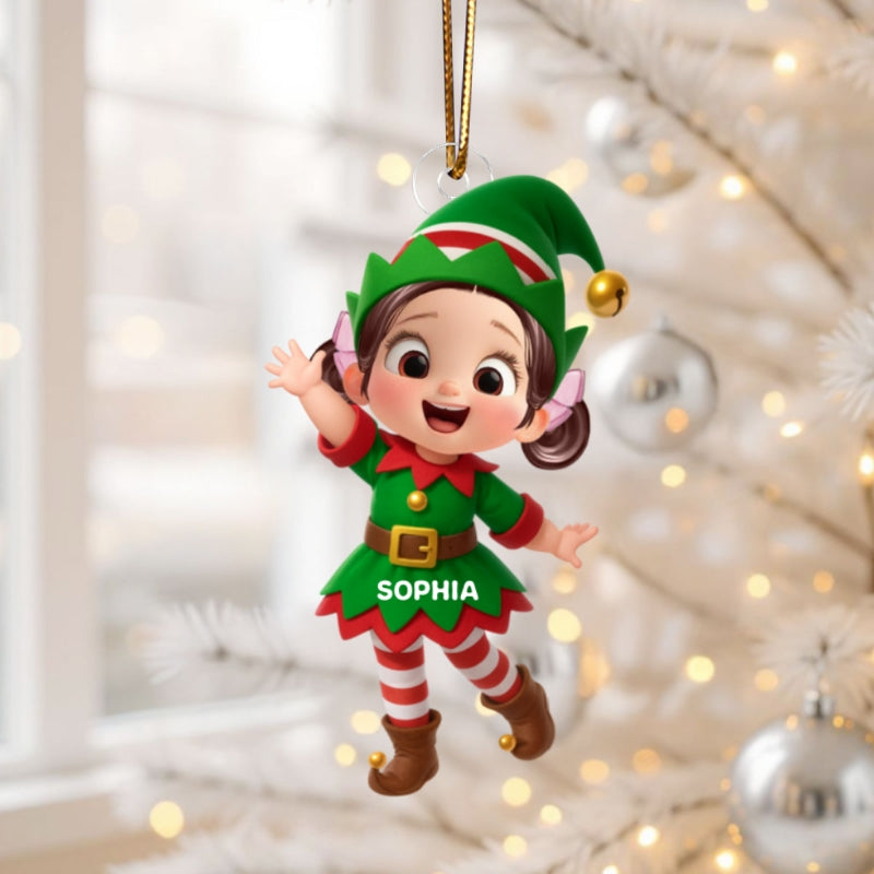Cute Kid Christmas Elf Costume Personalized Acrylic Ornament - Adorable Christmas Gift For Kids, Grandkids