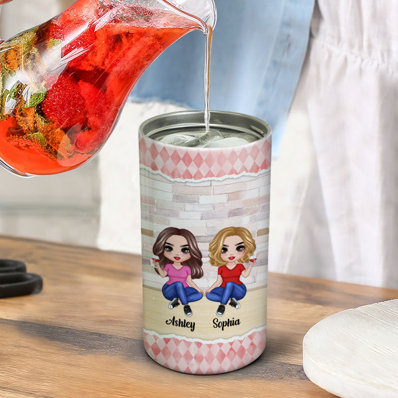 Pastel Brick Besties Sisters Personalized 4 In 1 Can Cooler