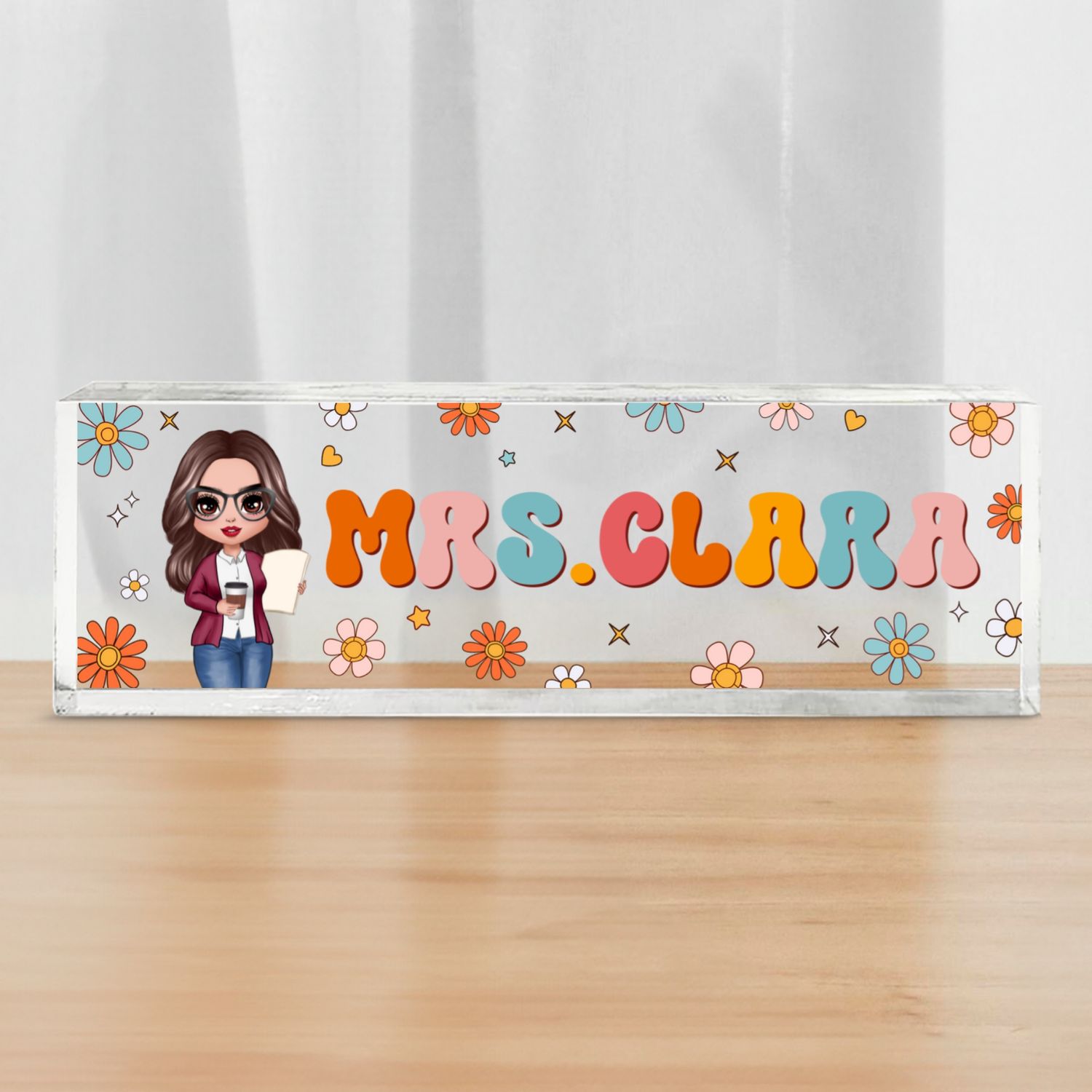 Teacher Beautiful Personalized Acrylic Desk Name Plate, Teacher Appreciation Gift, Back To School Gift For Teacher