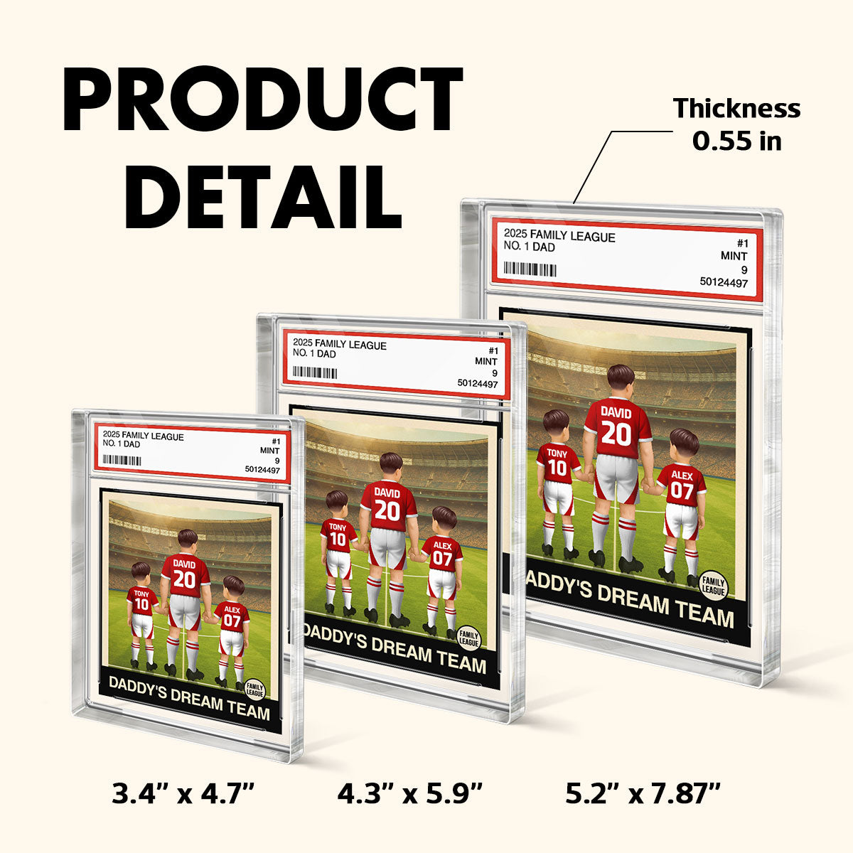 UK AU Football Daddy's Dream Team No. 1 Dad Man & Kids Trading Card Style Personalized Acrylic Block Plaque