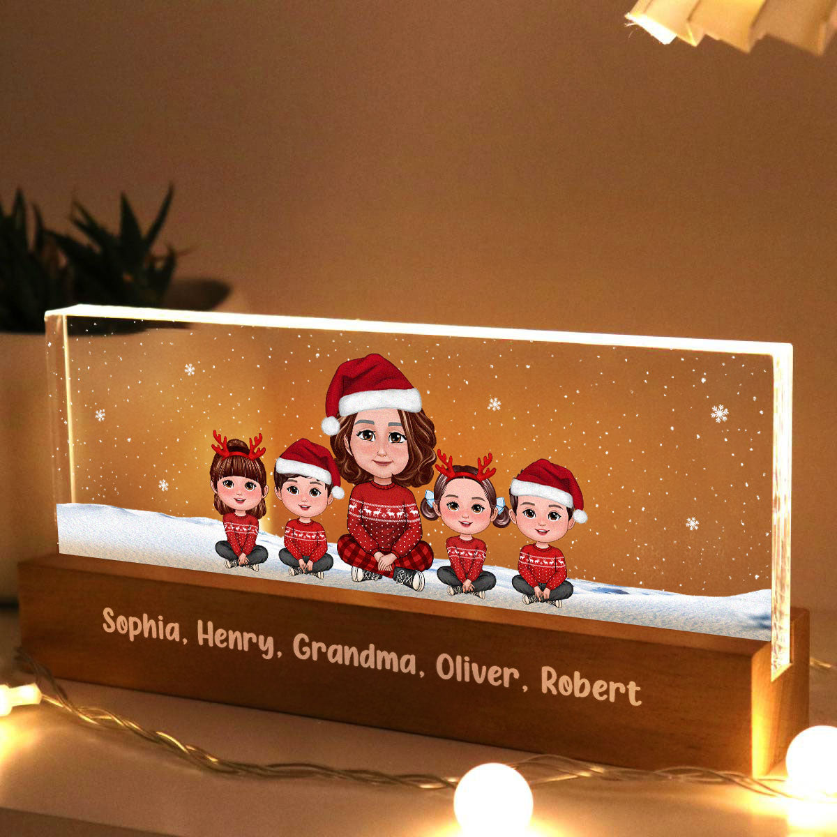 Grandma & Grandkids Christmas Gift For Grandma Granddaughter Grandson Personalized Acrylic Block LED Night Light
