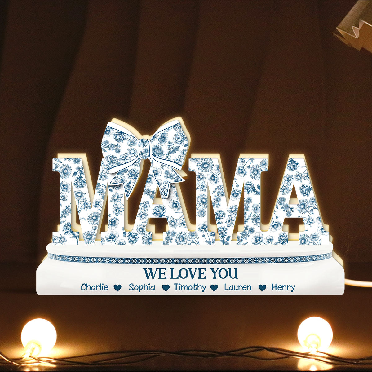 Grandma Mom Birth Month Flowers Chinoiserie Personalized Light Box, Gift for Mom, for Grandma