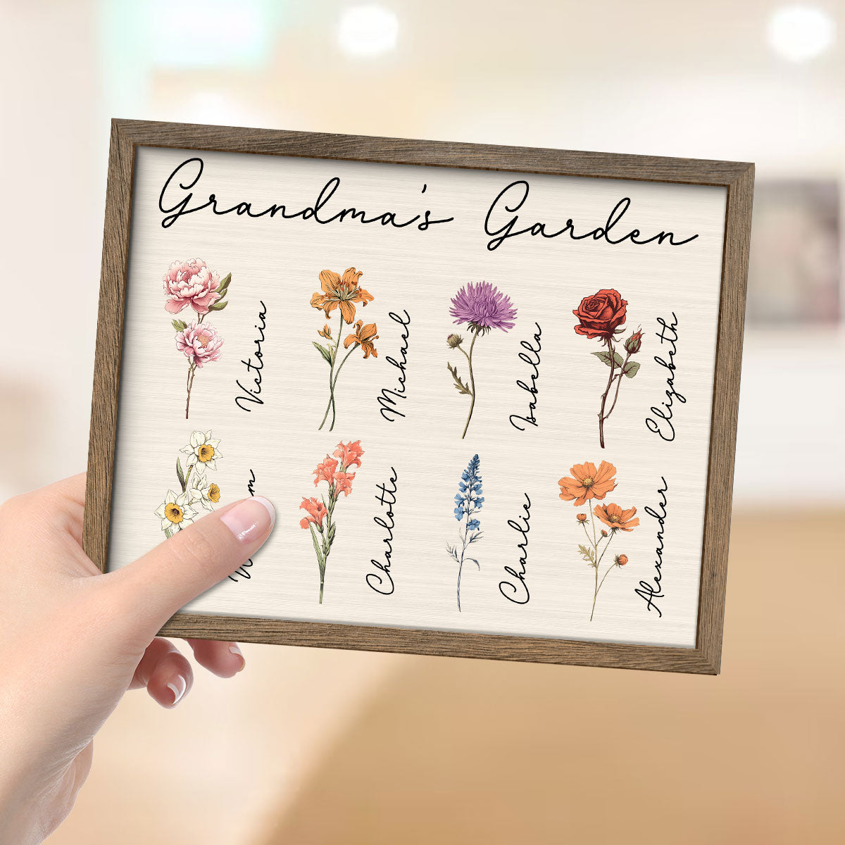 Grandma Mom Garden Vintage Birth Month Flowers Mother‘s Day Gift Personalized 2-Layer Wooden Plaque