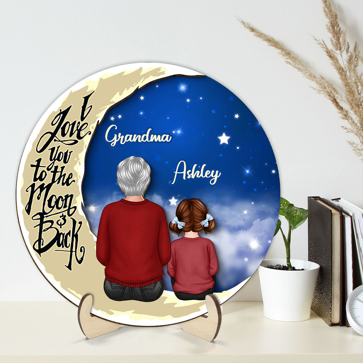 Grandma Grandkids On Moon Personalized 2-Layer Plaque