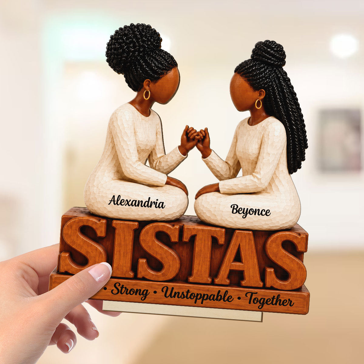 Sistas Black Strong Unstoppable Together - Personalized Wooden Plaque – Gift for Best Friends, Sisters & Soul Sisters