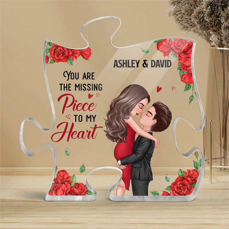 Rose Pattern You Are My Missing Piece Doll Couple Hugging Kissing Gift For Him For Her Personalized Puzzle Acrylic Plaque